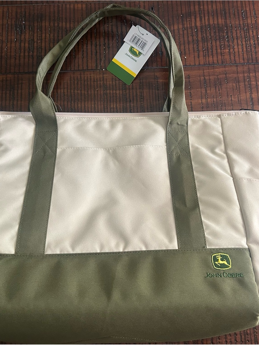 John Deere Cream and Olive Green Canvas Tote Bag